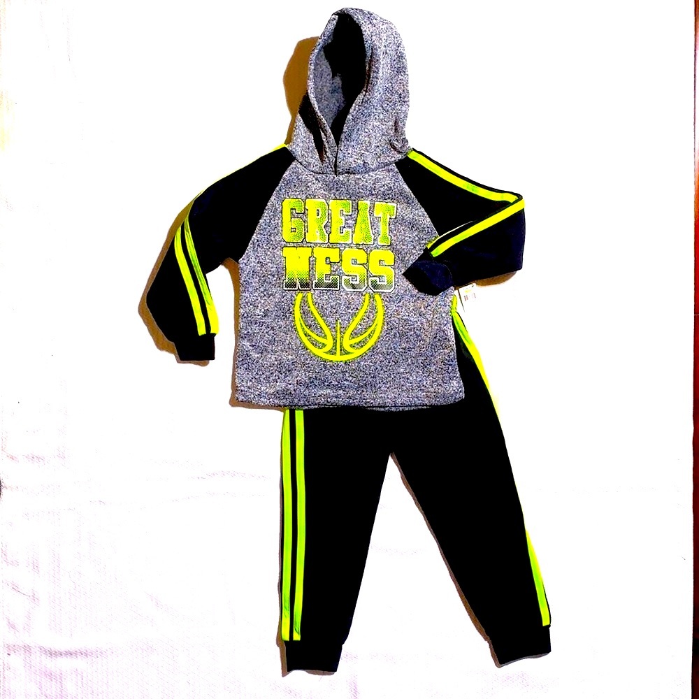 NWT! Boys Black/Grey/Neon Jogging Suit Size 3T “Great Ness” emblem byMadGame